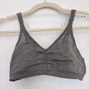 Nice Heather Grey Sports Bra, Cotton and Mesh with Rushing at the front